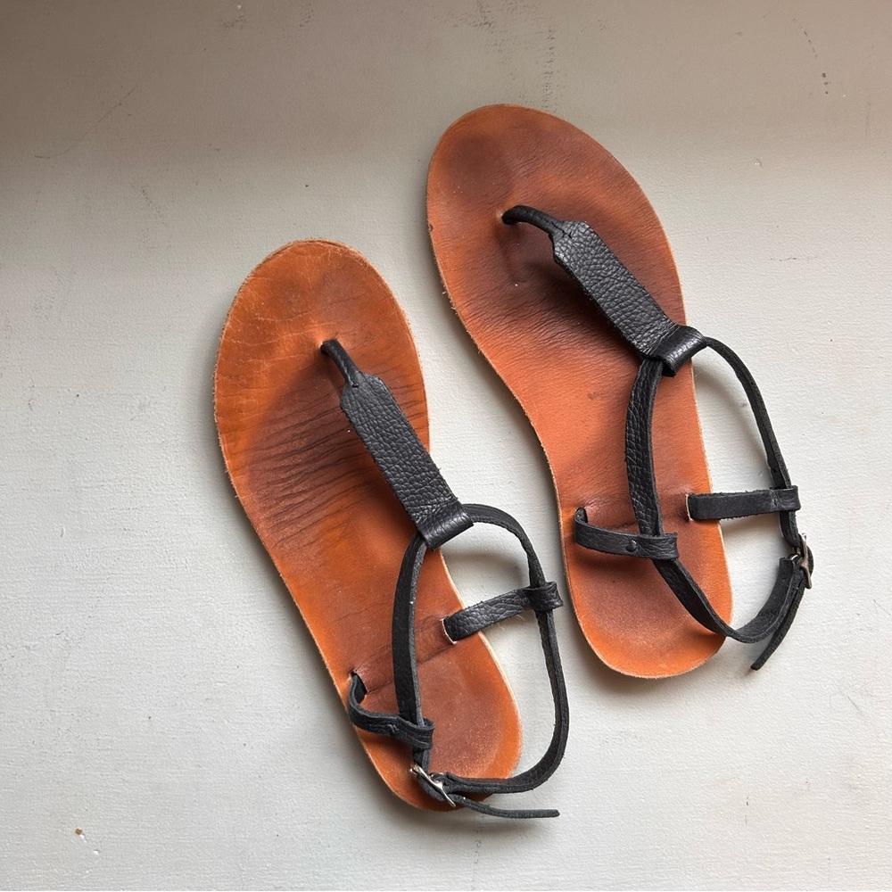 Black and Brown Leather Sandals Size 8